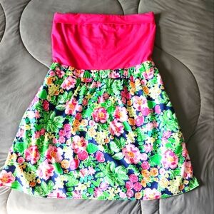 Floral Strapless Summer Dress in Hot Pink and Multicolor